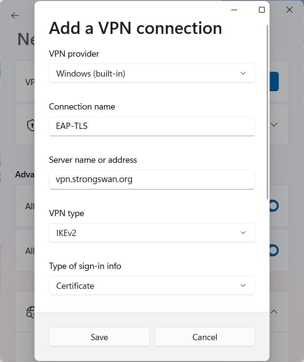 Add EAP-TLS VPN Connection