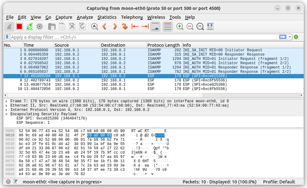 Encrypted wireshark trace