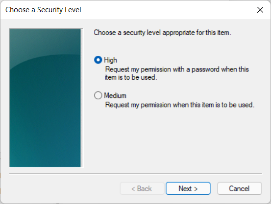 Choose Security Level